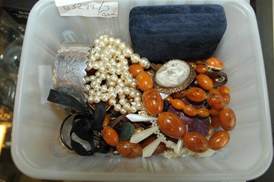 Quantity of costume jewellery and a Cameo brooch and a coral brooch